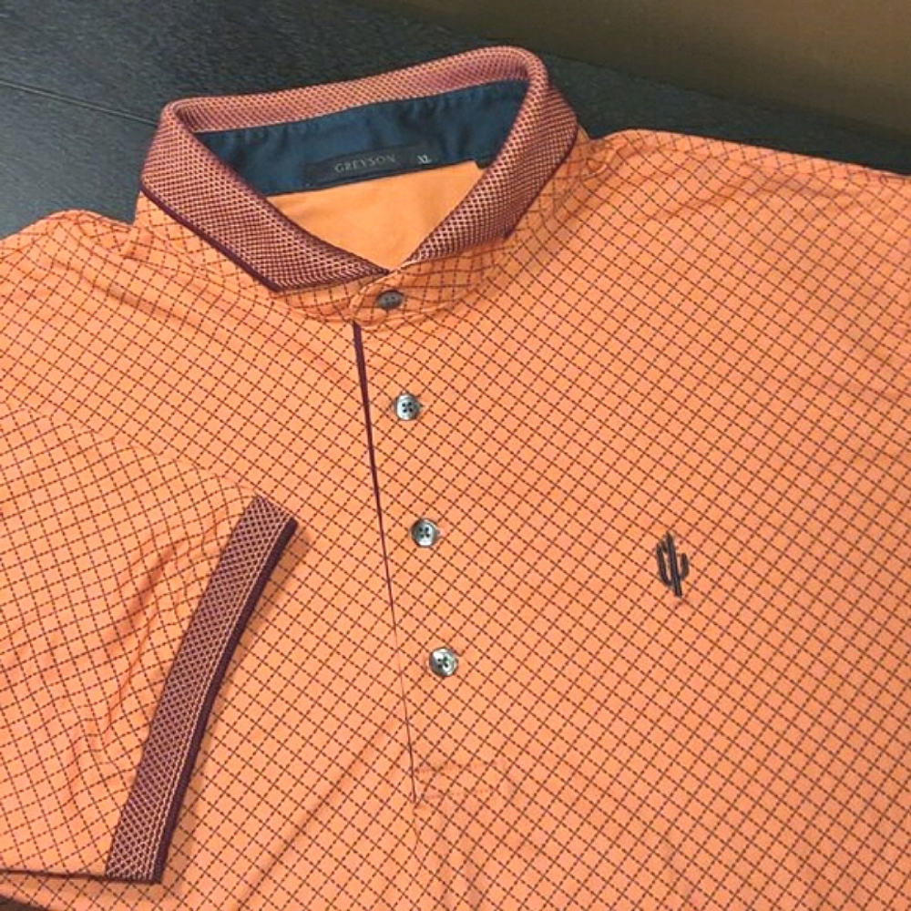 Greyson Orange and Red Polo Shirt with Textured Check Pattern